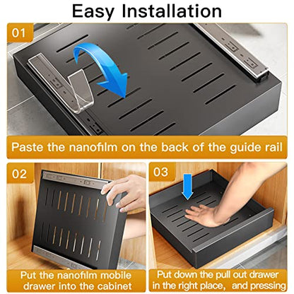 SAYZH Pull Out Cabinet Organiser, Slide Out Drawer for Kitchen Cupboard, (30 CM W x 43 CM D x 9CM H), Roll-Out Extendable Sliding Drawer, No Need