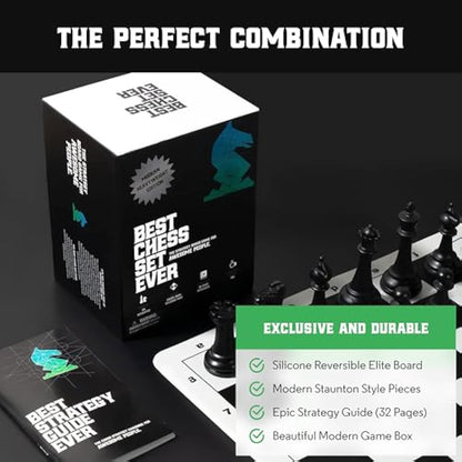 Best Chess Set Ever 3X Tournament Chess Set with Staunton Triple Weighted Pieces (10.3 cm King) for Adults & Kids – Foldable Roll-up Double-Sided 50x50 cm Silicone Board Mat, Ideal for gifting