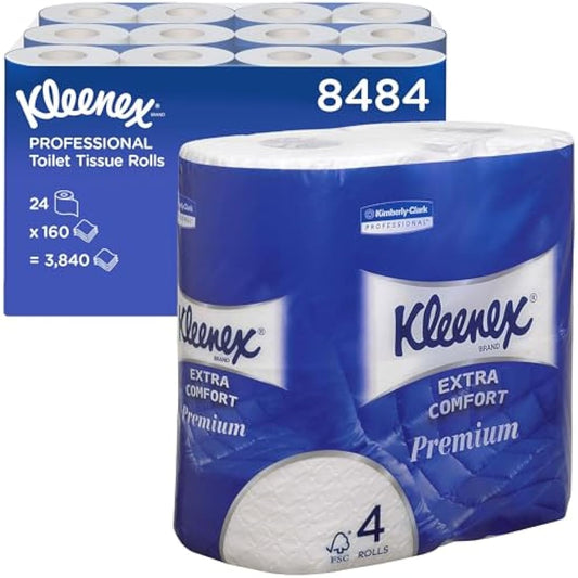 Kleenex Toilet Roll 8484 4-Ply Premium Quilted Toilet Paper, Soft, Flushable, FSC Certified, Luxury Bathroom Tissue, 24 Rolls x 160 Sheets (3,840 Sheets Total)