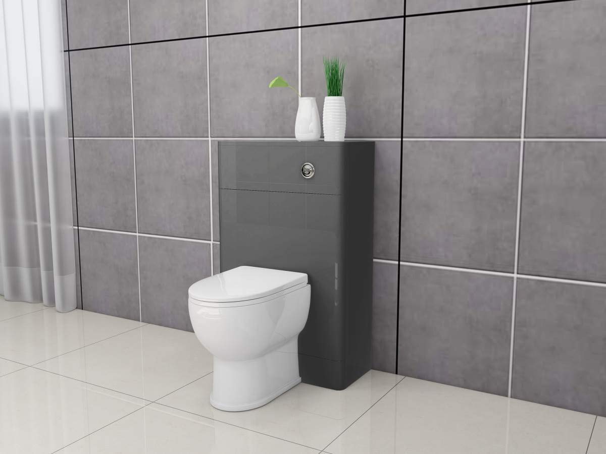VeeBath GWC500 Cyrenne Floor Standing WC Back to Wall BTW Toilet Cabinet with Open Access Cistern Unit-500mm, Anthracite Grey