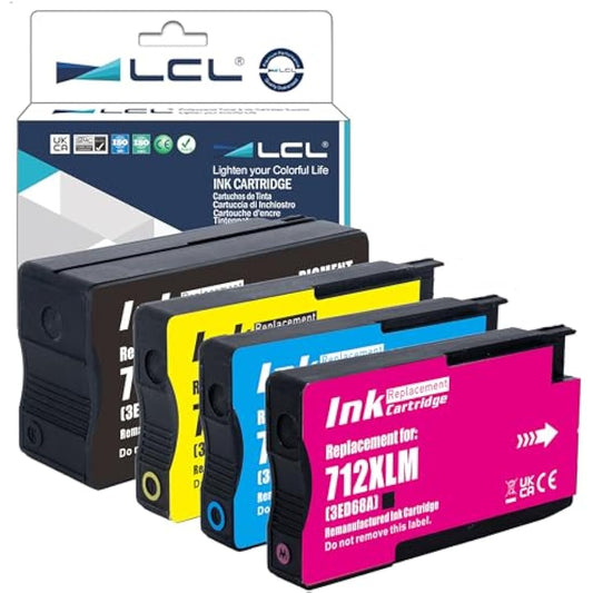 LCL 712XL Ink Replacement for HP 712 712XL 80ML + 3 * 29ML High Yield 3ED67A 3ED68A 3ED69A for HP DesignJet Studio Printer DesignJet T650 T630 T230 T210 T250 (4Pack KCMY)