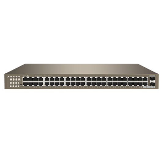 Tenda 50 Port Gigabit Ethernet Switch Unmanaged Network Switch, 48* RJ45-Ports & 2 SFP-Ports, Desktop or 19 Zoll Rackmount, Plug und Play, Steel Case