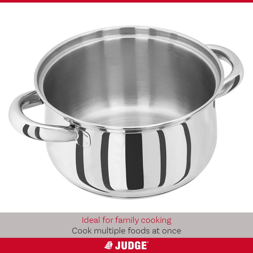 Judge Essentials Stainless Steel 3 Tier Steamer 22cm, Vented Glass Lid, Integral Casserole Pot, Oven Safe, Induction Ready, 10 Year Guarantee