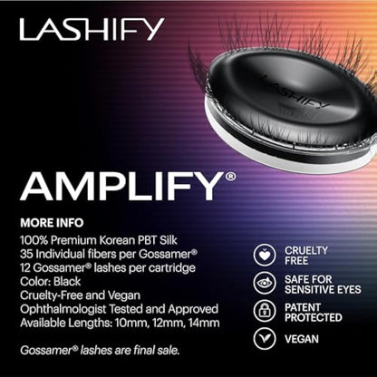 Lashify Amplify 10mm Gossamer DIY Eyelash Extensions Refill, Black, Easy False Eyelashes for a Natural Look