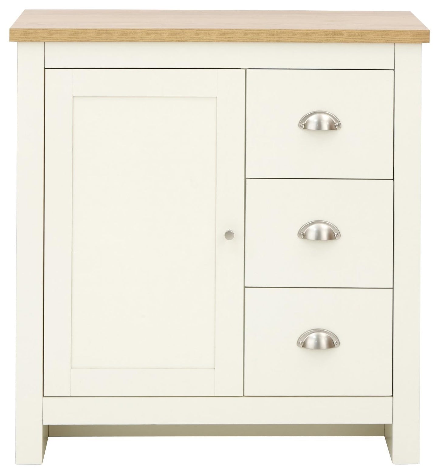 GFW Lancaster Multi Storage Unit, Cream and Oak Effect Cabinet with 1 Door and 3 Drawers, Country Cottage Living Room and Dining Room Furniture