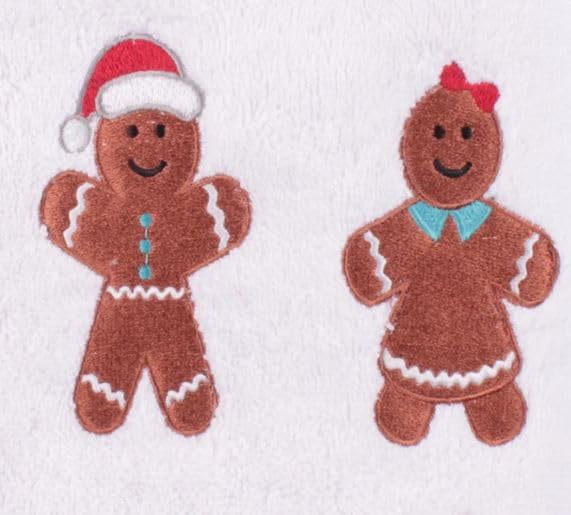 Fusion - Gingerbread Man Hand Towels 2 Pack 50 x 90cm - Soft Fluffy 100% Cotton - Embroidery Gingerbread Hand Towels - Christmas Bathroom Towels