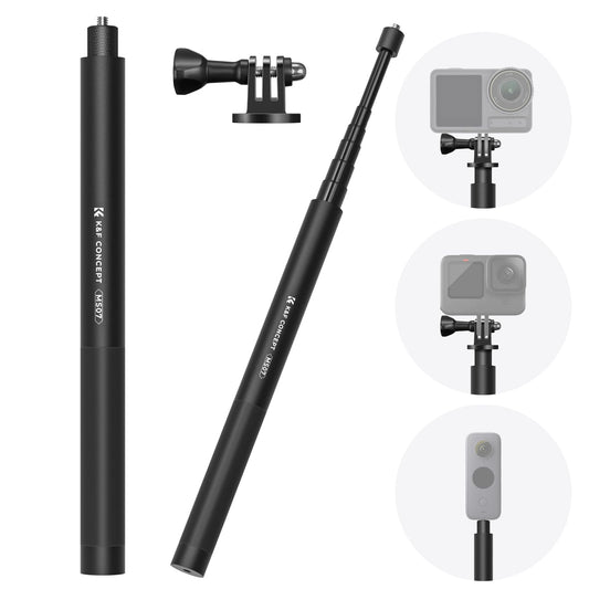 K&F Concept 153cm/60" Invisible Selfie Stick compatiable with GoPro hero 13, Insta360 x5, DJI Osmo Action 5, 1/4" Extended Monopod Pole with Action