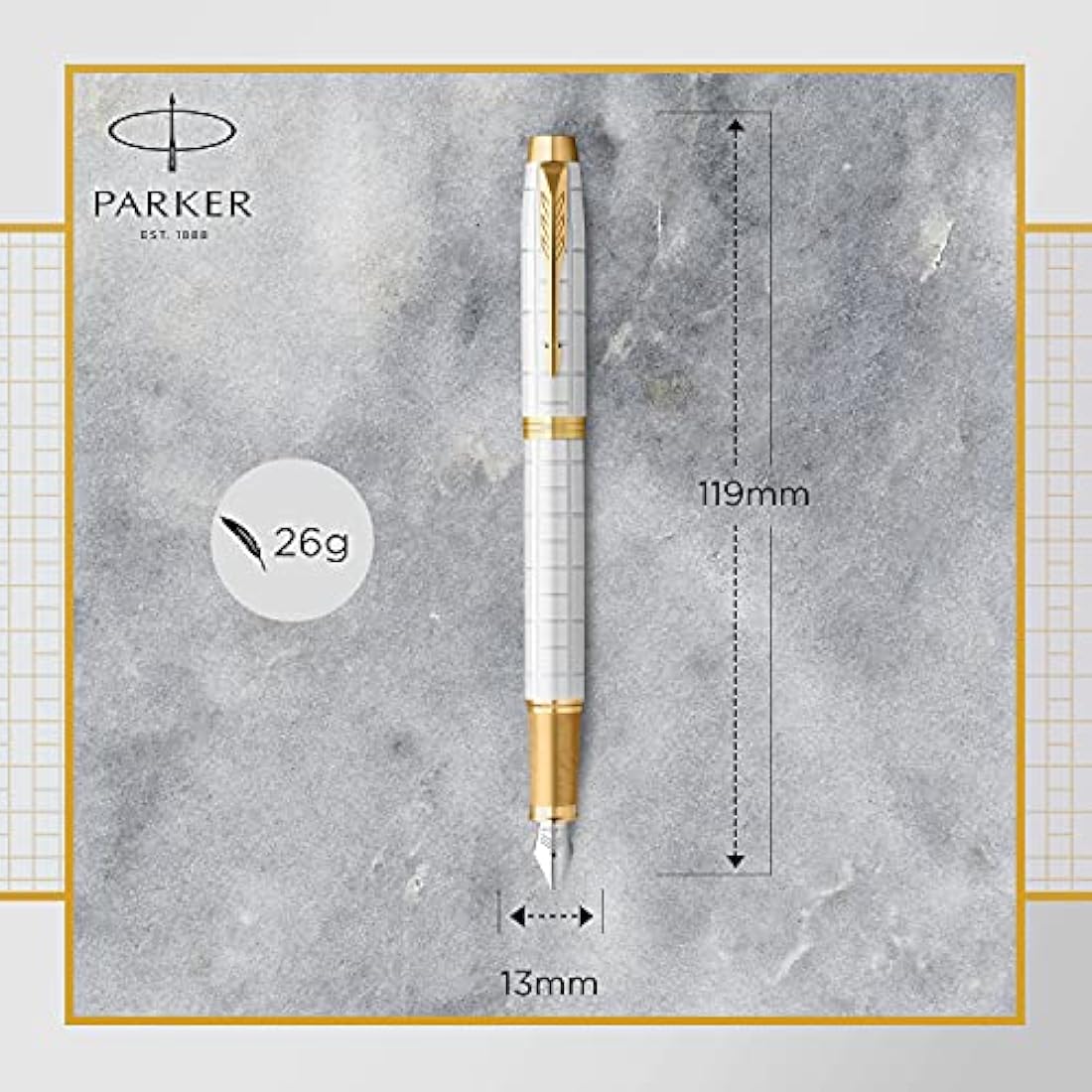 Parker IM Fountain Pen | Premium Pearl Lacquer with Gold Trim | Medium Point with Blue Ink Cartridge | Gift Box