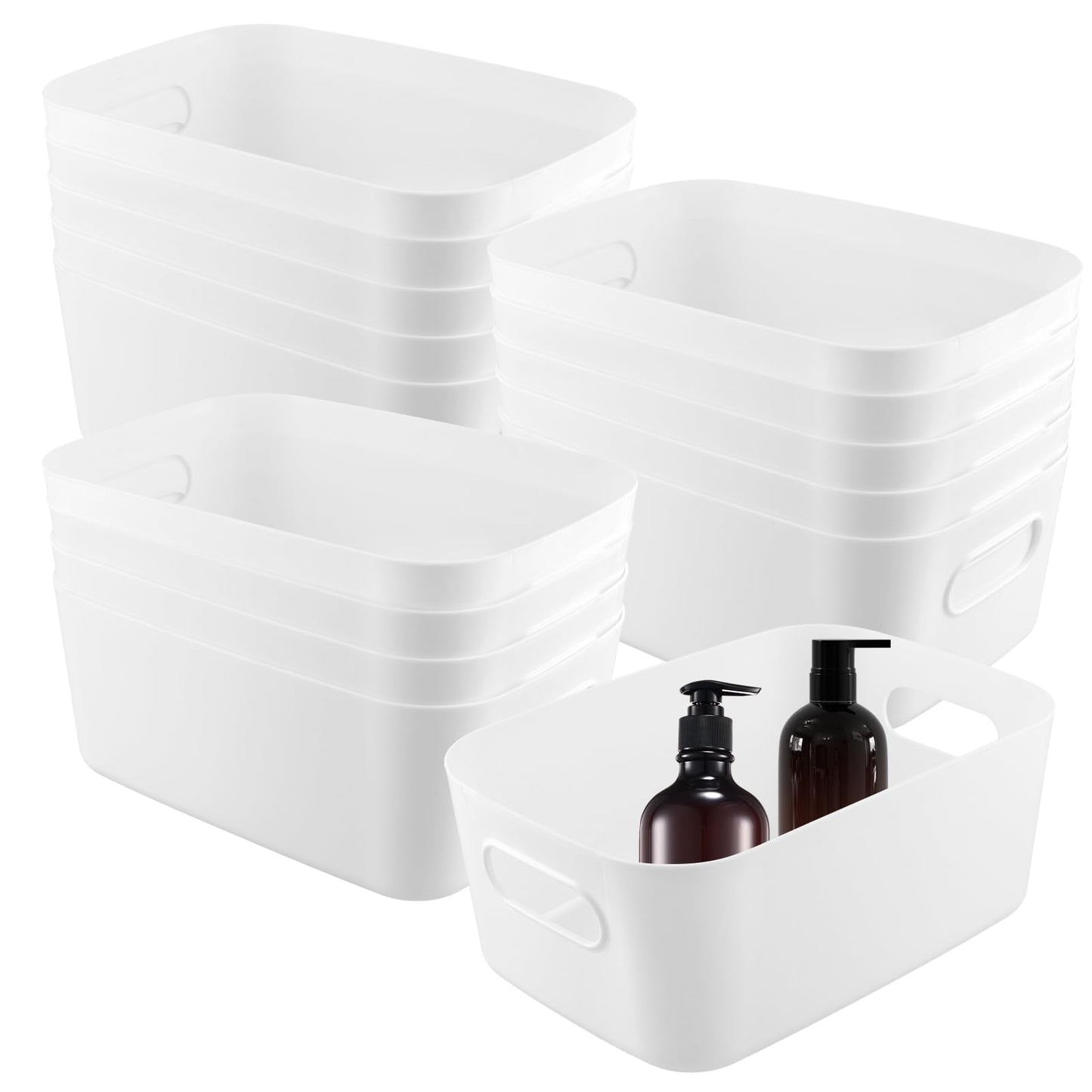 MAHIONG 15 PCS White Plastic Storage Boxes, 25 x 16.5 x 10cm White Storage Baskets with Handle, Kitchen Cupboard Organiser