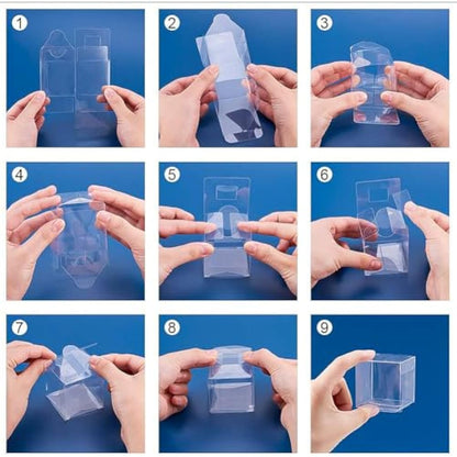 BENECREAT 10PCS 12x12x12cm Clear Cube Wedding Favour Boxes with Protective Film, Large PVC Transparent Square Gift Boxes for Party Gift Candy Birthday Cake