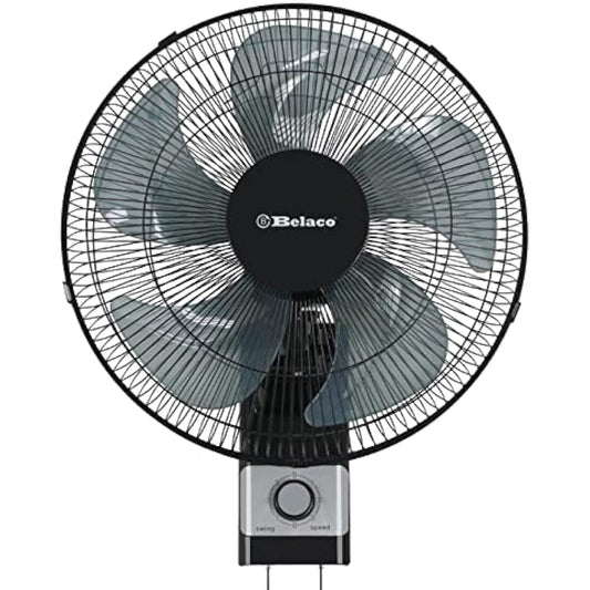 Belaco Wall Fan 16 Inch Wall Mounted 3 Speed Mode Oscillation Fan Tilt Head Easy Install High Airflow 55w Cooler for Summer, Black/Silver