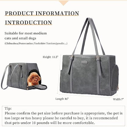 Lasaviin Fashion Dog purse Pet Carrier Leather Bag for Small Dogs Cats Puppy, Portable Tote Bag Airline Approved Soft-Sided Carriers (Grey)