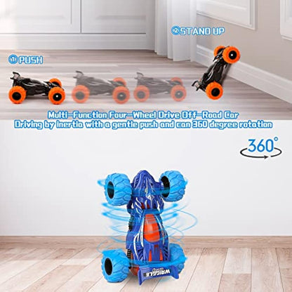 m zimoon Monster Truck Toys, 2pcs Pull Back Cars Inertia Friction Powered Car 360°Rotating Stunt Dragon Push and Go Vehicles Toys Christmas Birthday Gifts for 3-7 Years Old Boys Girls(Blue, Black)