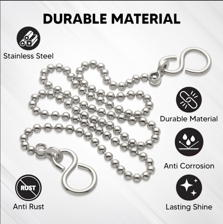 3PCS Bath Plug Chain For Bathroom Sink Plug Chain Replacement With S Shaped Hook 450mm (18inch) - Stainless Steel Bath Chain Ball (3)