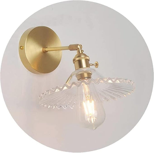 Industrial Vintage Modern Edison Wall Light Sconce E27 Wall Lamp with Brass Lamp Holder Up& Down Lighting Direction Glass Lampshade for Bedroom Loft
