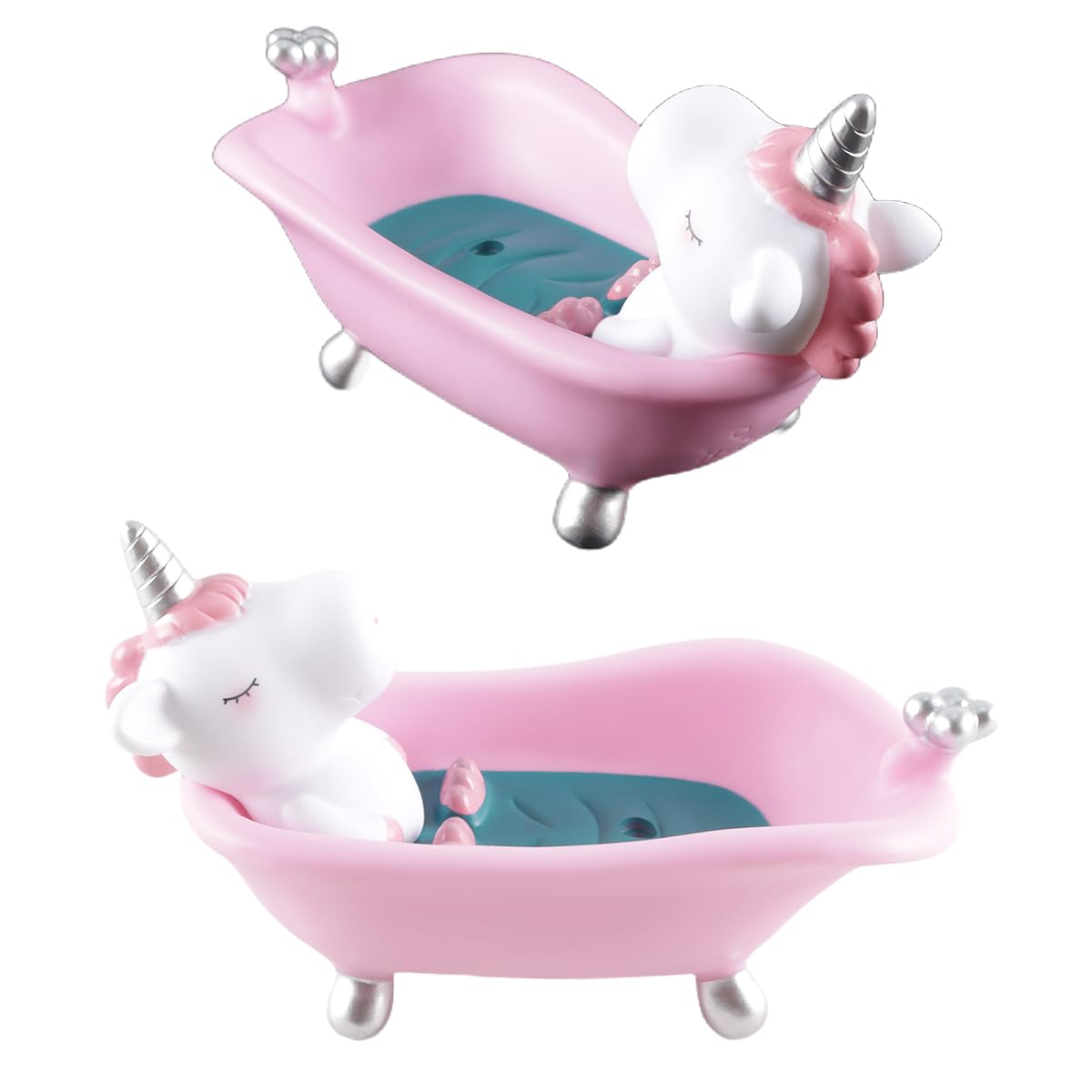 zalati Lovely Plastic Soap Dish, Cartoon Dish Unicorn Bathtub Soap Box with Drainage for Bathroom Bathtub, Kitchen Sink Pink