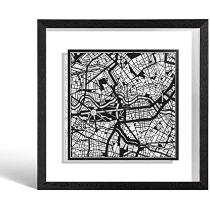 O3 DESIGN STUDIO Berlin Marco de Papel para mapas, Black map, Black frame, 9x9 inches, Gift Boxed, 2 background color, self-changing, Paper Art