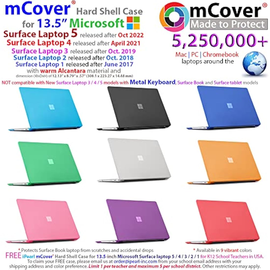 mCover Hard Shell Case Compatible with 13.5-inch Microsoft Surface Laptop 1/2 / 3/4 Computer with Alcantara Material Keyboard (Not for Metal Keyboard) -Green
