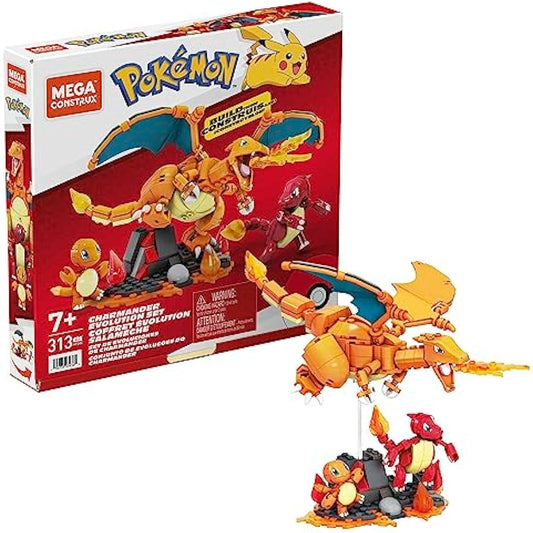 MEGA Pokémon Action Figure Building Toys for Kids, Charmander Evolution Set with 300 Pieces, 3 Poseable Characters, Charmeleon and Charizard, HFG06