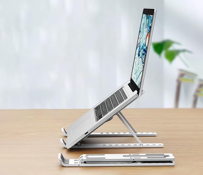 Fit4Less Foldable Laptop Stand, adjustable Height,Ergonomic Computer Stand, astic white color for Various Laptops no more than 16''