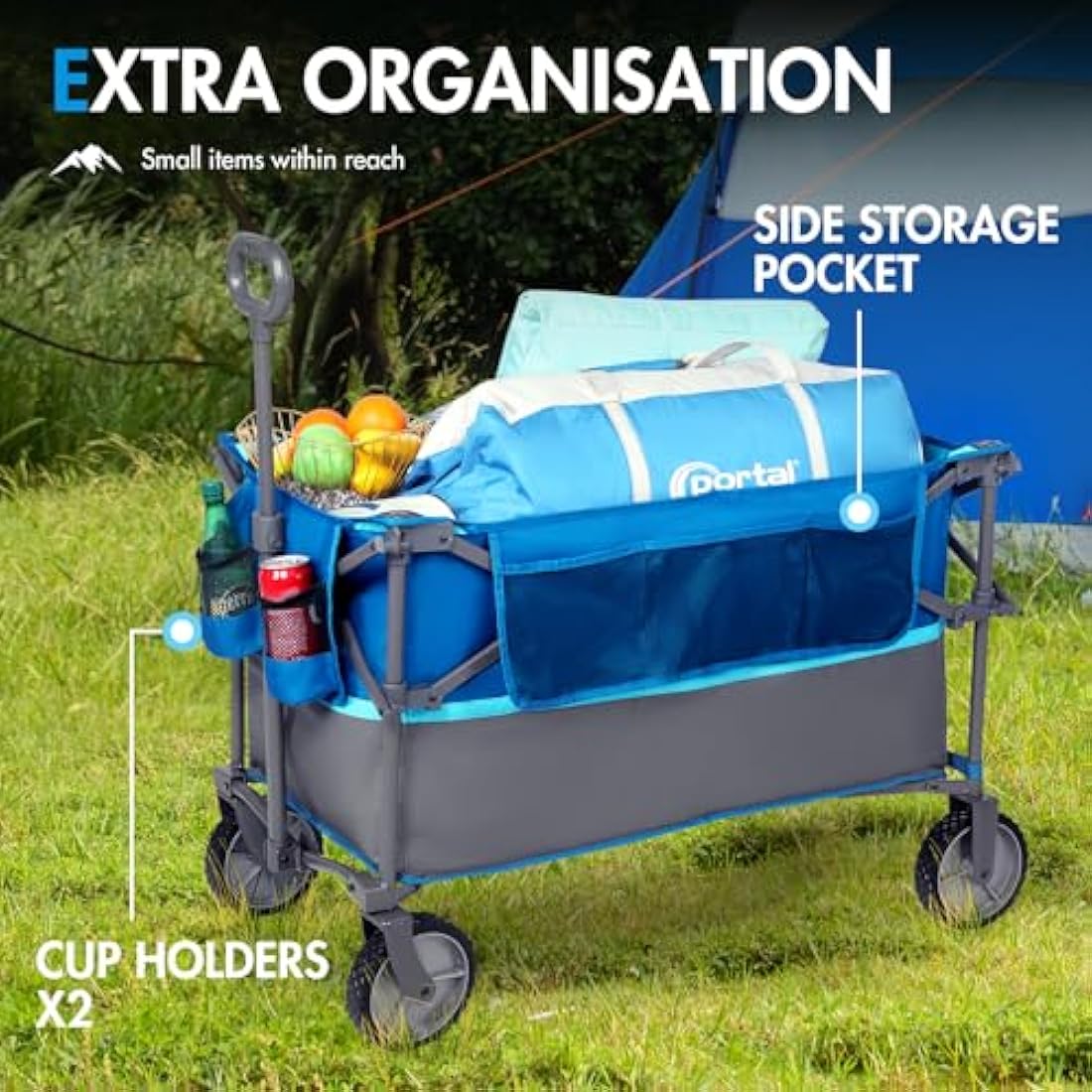 PORTAL XL Deeper Festival Trolley on Wheels 228L Larger Capacity Folding Camping Garden Beach Trolley Heavy Duty Pull along Cart Collapsible Wagon Foldable Picnic Trailer Hand Truck