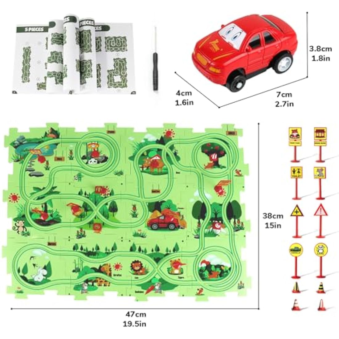 Plastic Puzzles for Kids Ages 3-5 with A Cute Car, Toddler Puzzle Track Play Set Gift, Critical Thinking Educational Toys, Toys for 3 4 5 6 Year Old Boys Girls, Montessori Toys for Kids