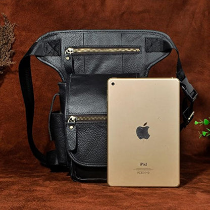 Le'aokuu Mens Genuine Leather Messenger Riding Hip Bum Waist Pack Drop Leg Cross Over Thigh Bag