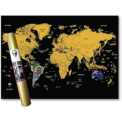 Scratch Off Map with Flags background – Deluxe Travel Size World Map Poster – Countries and Facts – Travel Gift - GLOBAL WALKABOUT (Black)