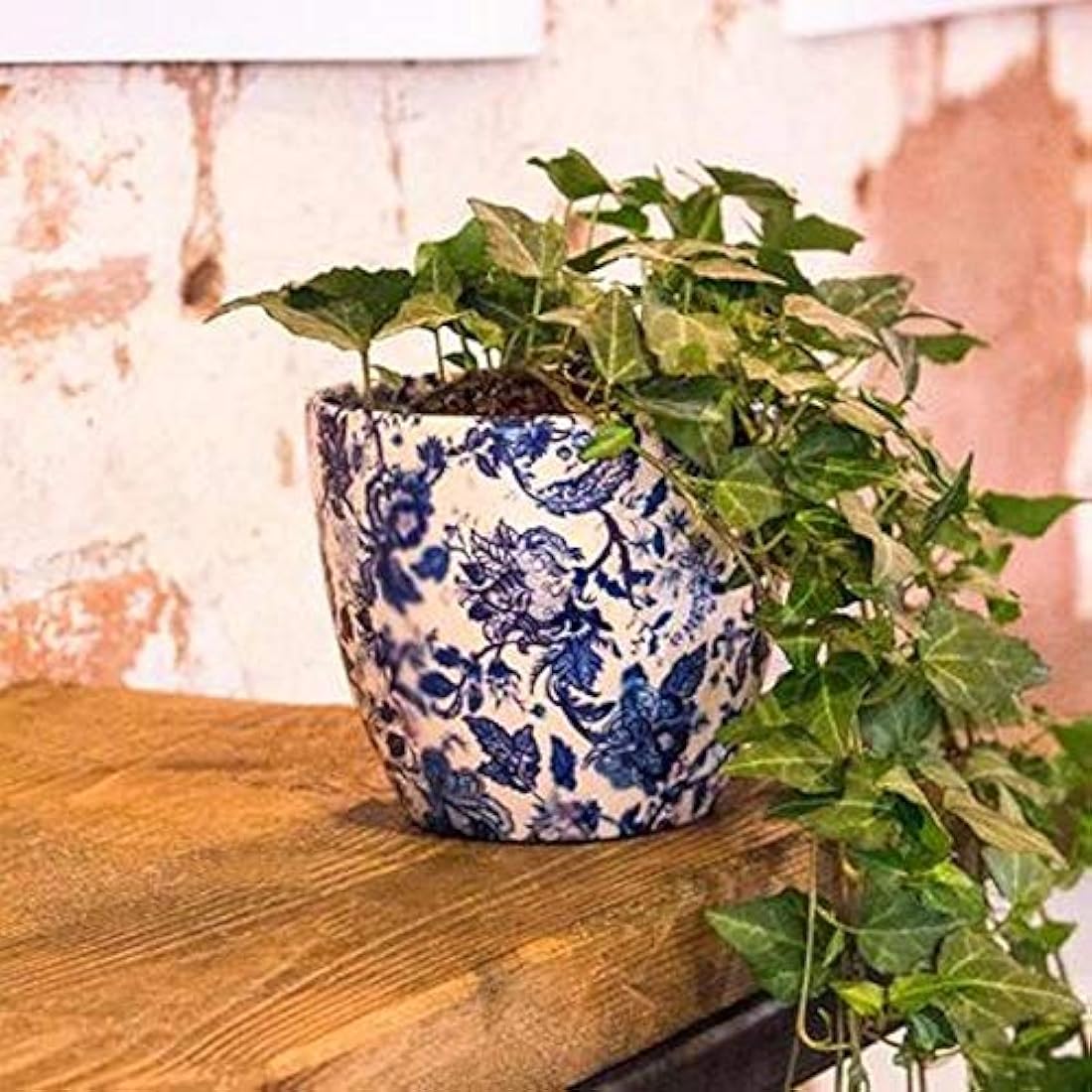 Ivyline Monza Ceramic Vintage Blue Planter 15.5Cm VBM1416, Cream/Pink/Blue