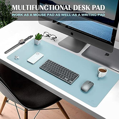 K KNODEL Large Office Leather Desk Mat, Mouse and Keyboard Pad, Computer and Laptop Mat, Desktop Protector and Cover, Writing Pad and Blotter (80x40cm, Light Blue)