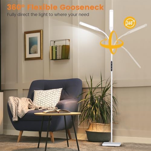 Lastar LED Floor Lamp, Reading Standing Lamps with Remote and Touch Control for Living Room, Bedroom, Office with 4 Color Temperature & 4 Brightness Levels, 60 min Timer & Memory Function (White)