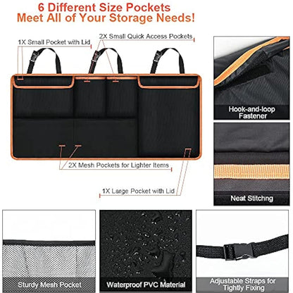 URAQT Car Boot Organiser Waterproof Kick Mats Seat Back Protectors, Travel Durable Foldable Multi-Pocket Children's Cargo Net Storage for Car Backseat Cover (100x45cm)