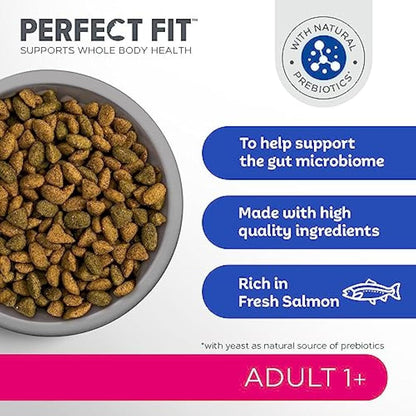 Perfect Fit Adult 1+ Complete Dry Cat Food for Adult Cats Aged 1+ Years, Rich in Salmon, 1 Bag (7 kg)