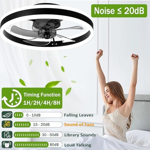 OMGPFR LED Ceiling Fans with Lights Reversible Remote, 6 Speeds Modern Bedroom Fan Ceiling Light Quiet Dimmable Small Ceiling Fan Light for Living Room, White 50CM
