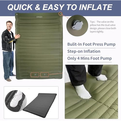 Origem Self Inflating Camping Sleeping Mat Double, 14Cm Extra Thick & Wide Camping Mattress with Built-In Foot Pump, Inflatable Sleeping Pad For Hiking, Outdoor, Traveling, Backpacking, Beach