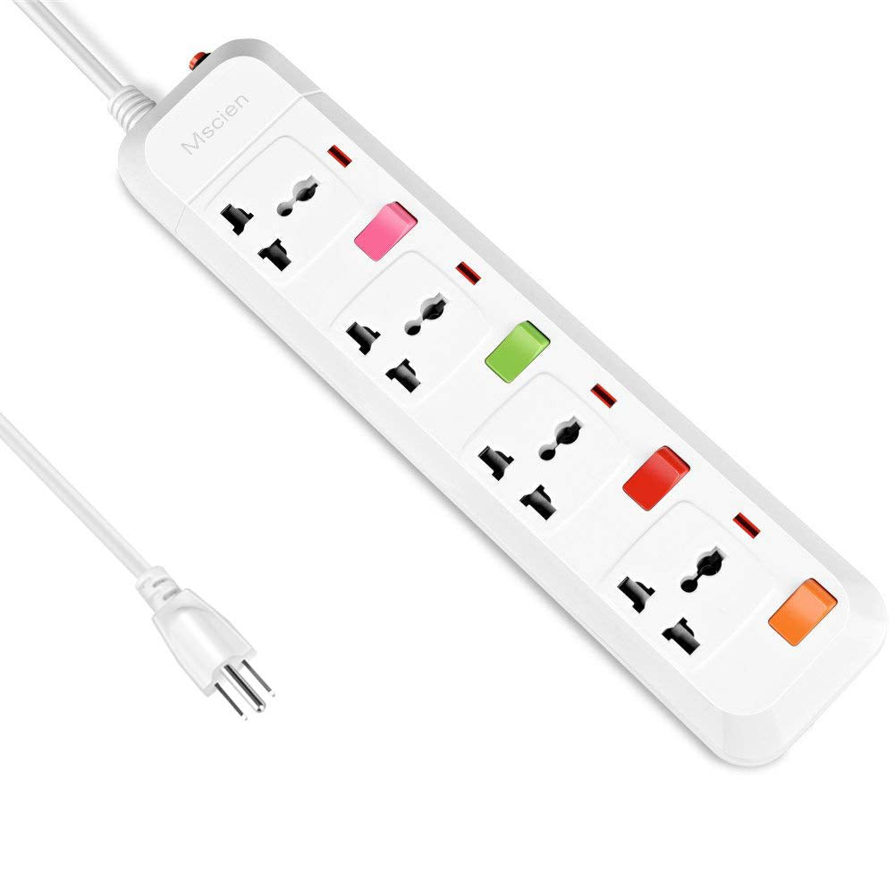 MS ASDF26 UK to USA Travel Extension Lead 4 Way Power Strip Universal Socket Plug With 1.8M Power Cord-White