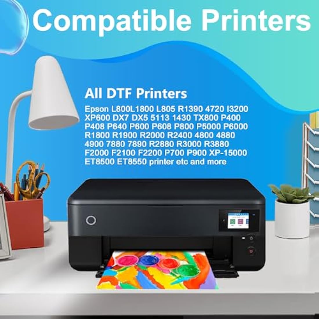 LCL 600ML Premium DTF Ink Refill for Inkjet Printers Heat Transfer Film Printing (100ml x 6 CMYK 2Wh) Replacement for Epson L800 L1800 L805 R1390 4720 I3200 XP600 DX7 DX5 5113 1430 TX800P400 P408 P640