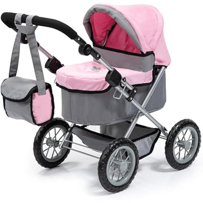 Bayer Design 13008AA Dolls Pram Trendy, stroller, foldable, height-adjustable handle, bag, grey-pink with fairy