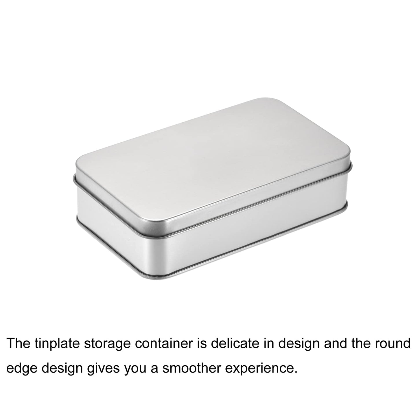 sourcing map Metal Tin Box, 5.31" x 3.15" x 1.38" Rectangular Empty Tinplate Containers with Lids, Silver Tone, for Home Organizer, Candles, Gifts