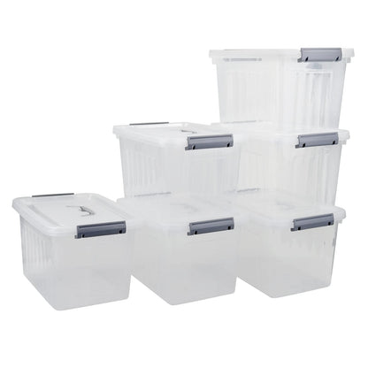 Gitany 6-pack 12 L Plastic Latching Storage Box with Lid, Clear Container Set