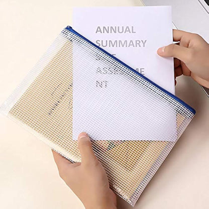 Vicloon Plastic Wallets, 10Pcs A3 Zip Lock Bags Mesh Document Wallet Document Folders Plastic Pockets Zipper File Wallet for School Office Homework Travel Storage Bags