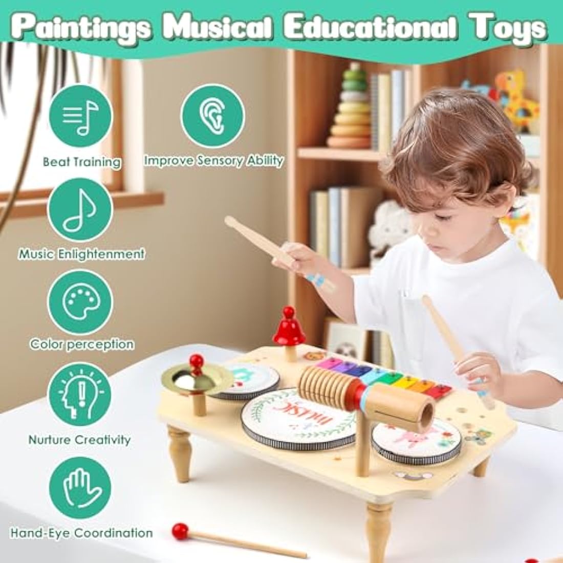 XIAPIA Kids Drum Kit, Baby Drum Musical Instruments Toys for 1 Year Old, Toddler Drum Set with Xylophone for Kids, Percussion Musical Instruments Toys Birthday Gifts for Children Boys and Girls