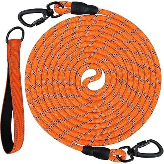 Joytale Training Leads for Dogs, Padded Handle Long Line Dog Lead, 5m 10m 15m 20m Long Leash for Training, Play, Camping, Backyard Tie Out, Orange, 5M
