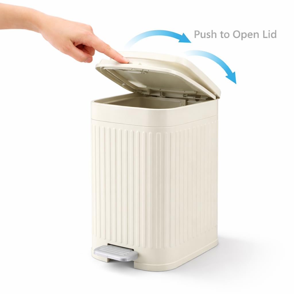 Modovo 7L Slim Pedal Waste Bin – Modern Narrow Plastic Dustbin with Soft Press Lid & Foot Pedal