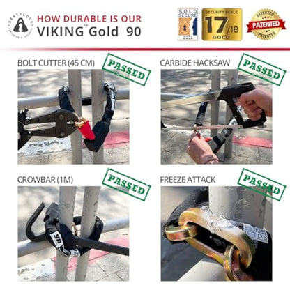 Seatylock Viking Bike Chain Lock with Key - Magnetic Patented Sold Secure Silver Rated - Heavy Duty Anti Theft - Smart Ultra Security Bicycle Lock (90 CM - 35.4")