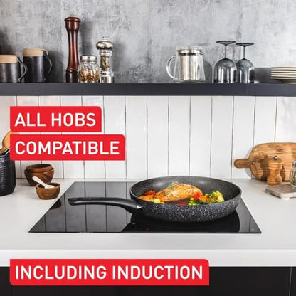 Tefal Titanium Stone Induction Non-Stick 4pc Set: Frying pan 20/26cm, Saucepan 16cm & Stewpot 24cm + lid, High-Performance Non-Stick Coating, Metal Safe, All Hobs Including Induction, E105S445