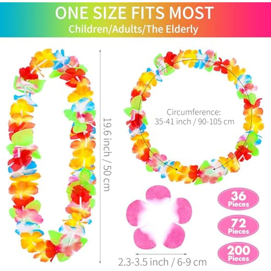 Ruisita 72 Pieces Hawaiian Leis 36 Colors Flowers Necklaces Hawaiian Luau Leis Necklaces for Tropical themed Party Decorations Beach Party Decor