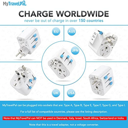 Worldwide Travel Adapter with USB-C | The Safest All In One Travel Adaptor | MyTravelPal® Pro Grounded Universal Travel Adapter Worldwide | Earthed International World Charger Travel Plug Adapter