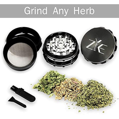 ZYE Herb Grinder – Quality Aluminium w/Ultra Sharp Teeth – Large 2.5" 4 Piece w/Twist & Lock Storage Layer – No Flaking and Non-Stick - Silver