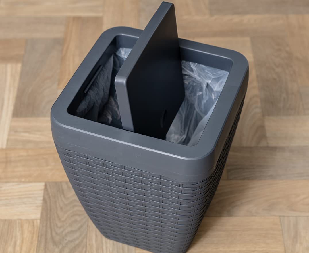Addis Faux Rattan Square Bathroom Set Includes Swing Bin & Toilet Set Brush, Calico Linen - Faux Leather Plastic, Charcoal